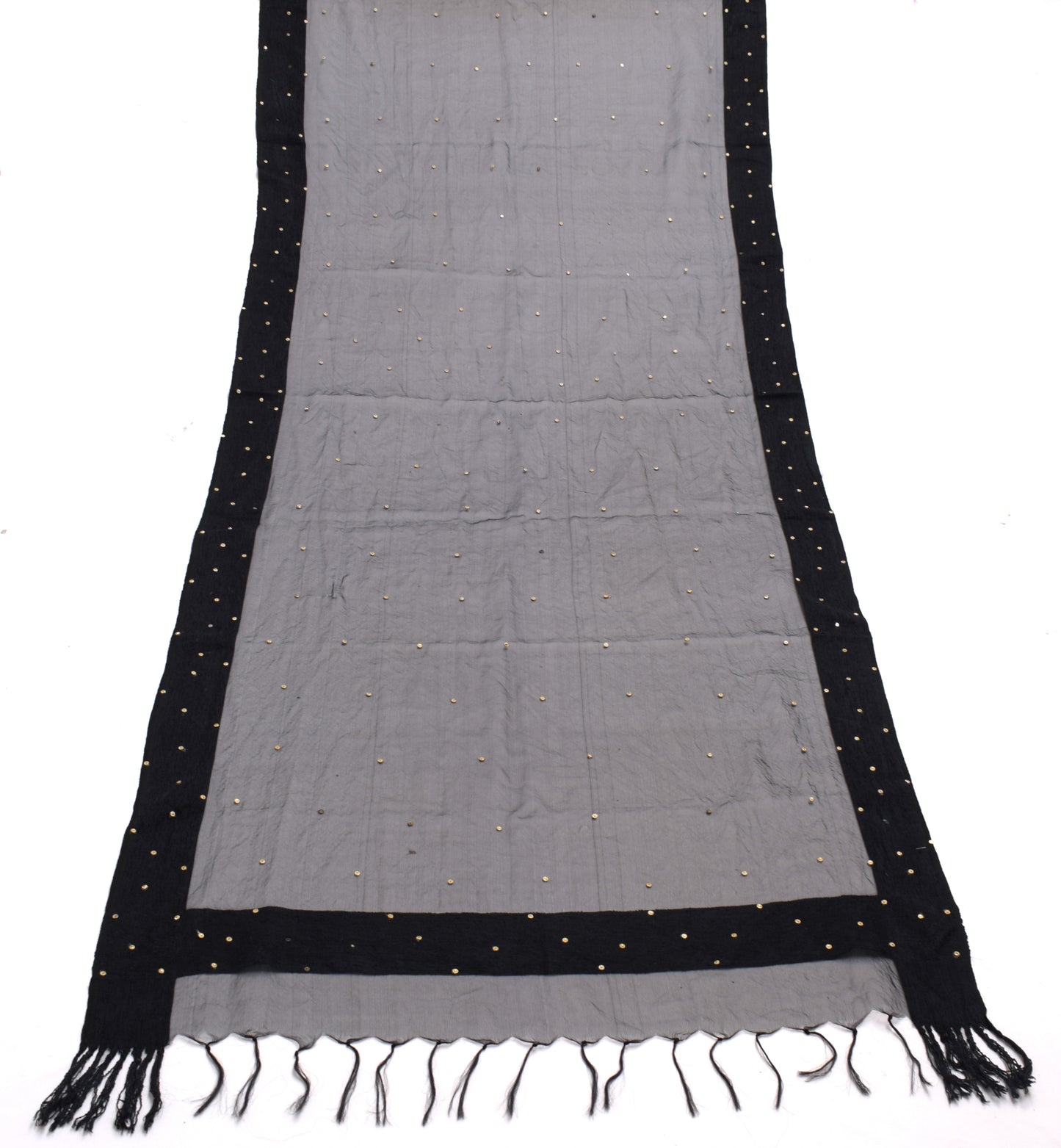 Sushila Vintage Black Indian Dupatta Art Silk Sheer Fabric Woven Long Stole Veil