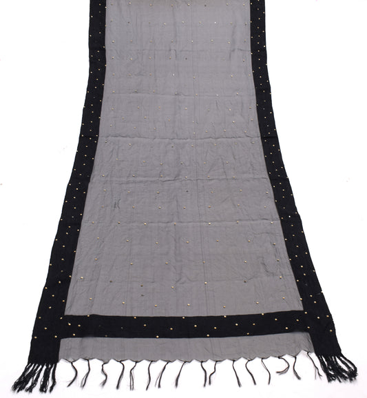 Sushila Vintage Black Indian Dupatta Art Silk Sheer Fabric Woven Long Stole Veil