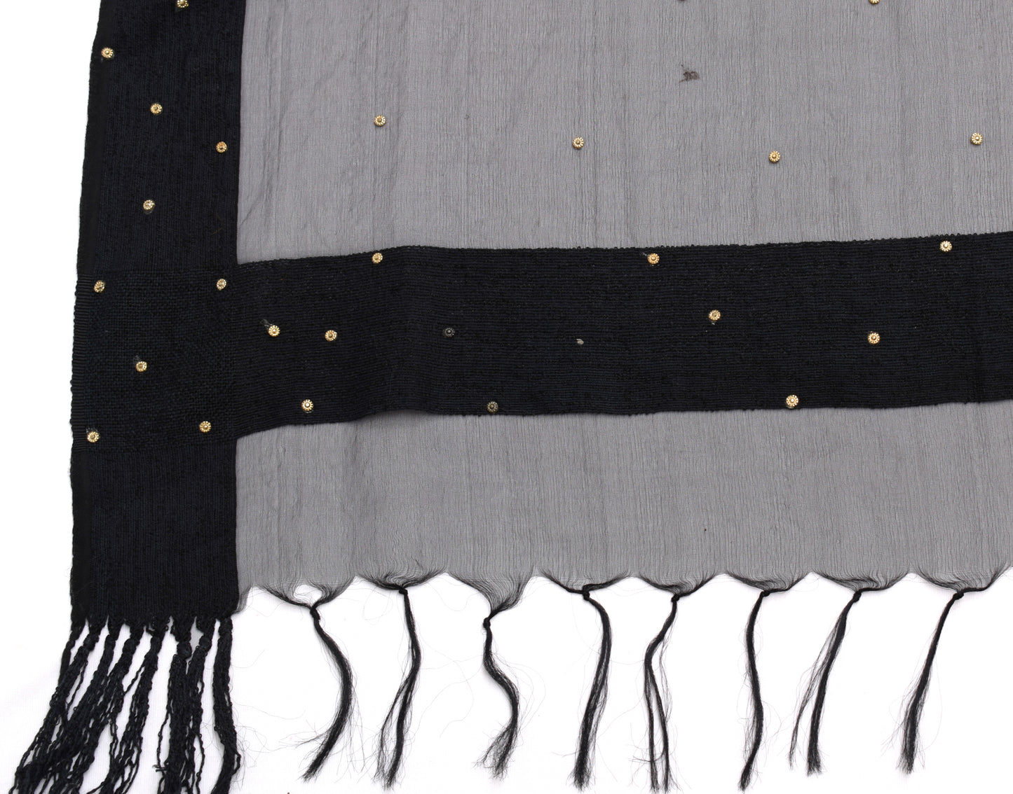 Sushila Vintage Black Indian Dupatta Art Silk Sheer Fabric Woven Long Stole Veil