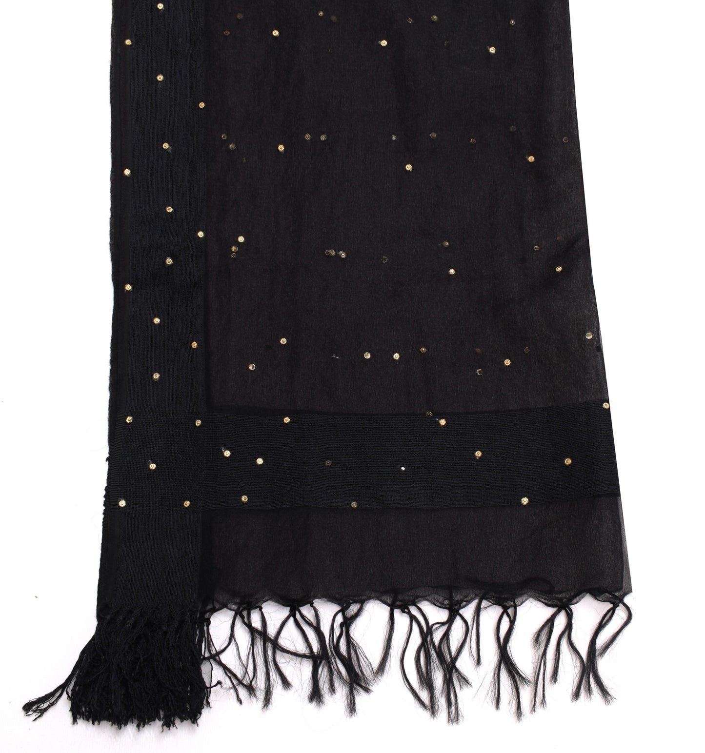 Sushila Vintage Black Indian Dupatta Art Silk Sheer Fabric Woven Long Stole Veil