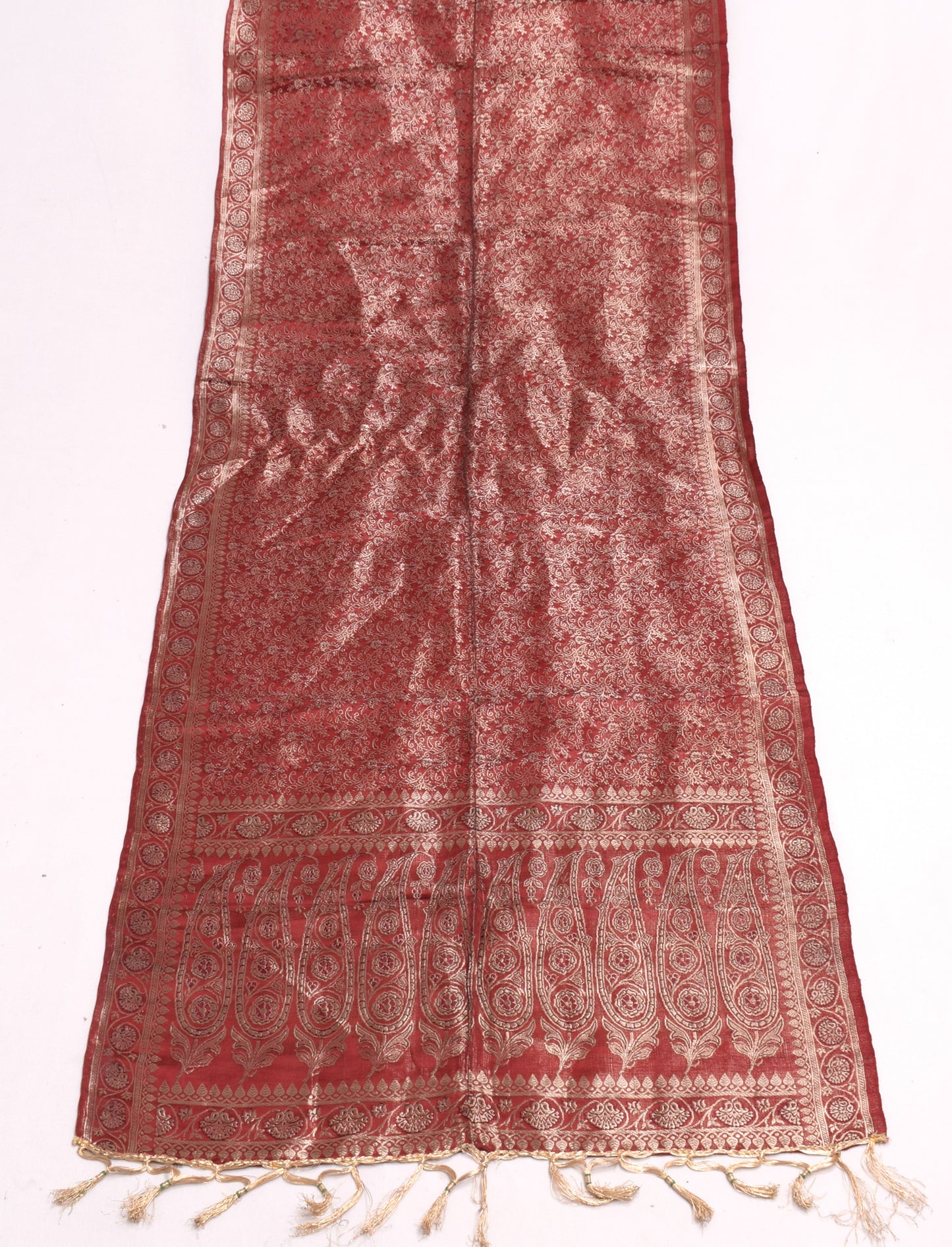 Sushila Vintage Maroon Banarasi Dupatta 100% Pure Satin Silk Woven Long Stole