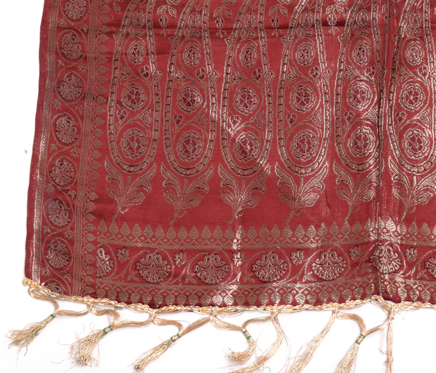 Sushila Vintage Maroon Banarasi Dupatta 100% Pure Satin Silk Woven Long Stole