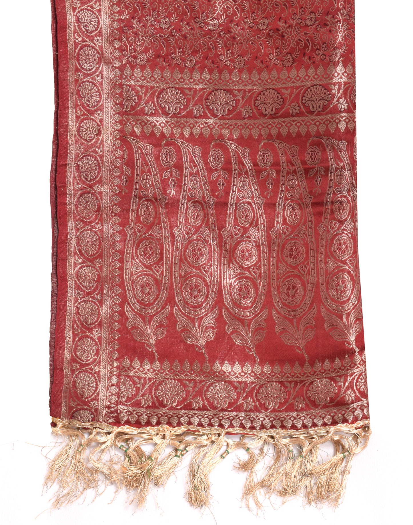 Sushila Vintage Maroon Banarasi Dupatta 100% Pure Satin Silk Woven Long Stole
