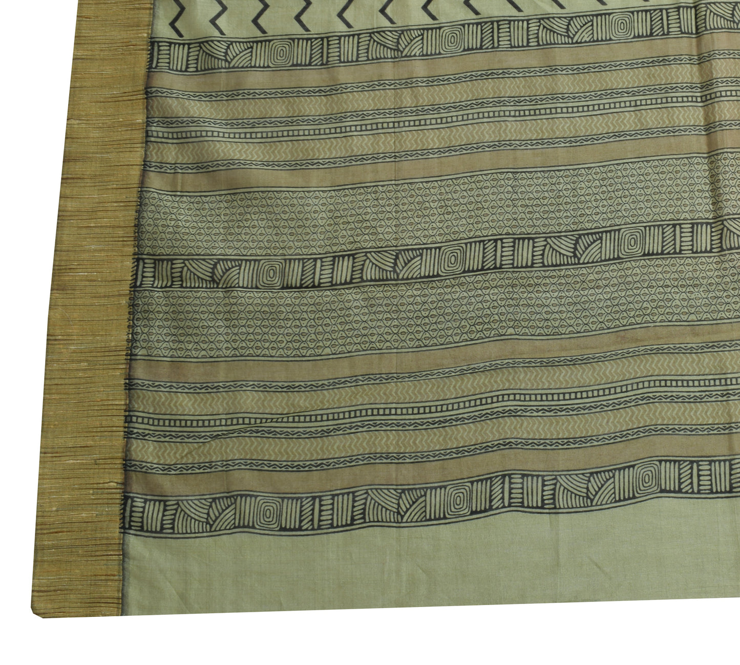Sushila Vintage Greenish Gray Dupatta 100%Pure Cotton Printed Zig-Zag Long Stole
