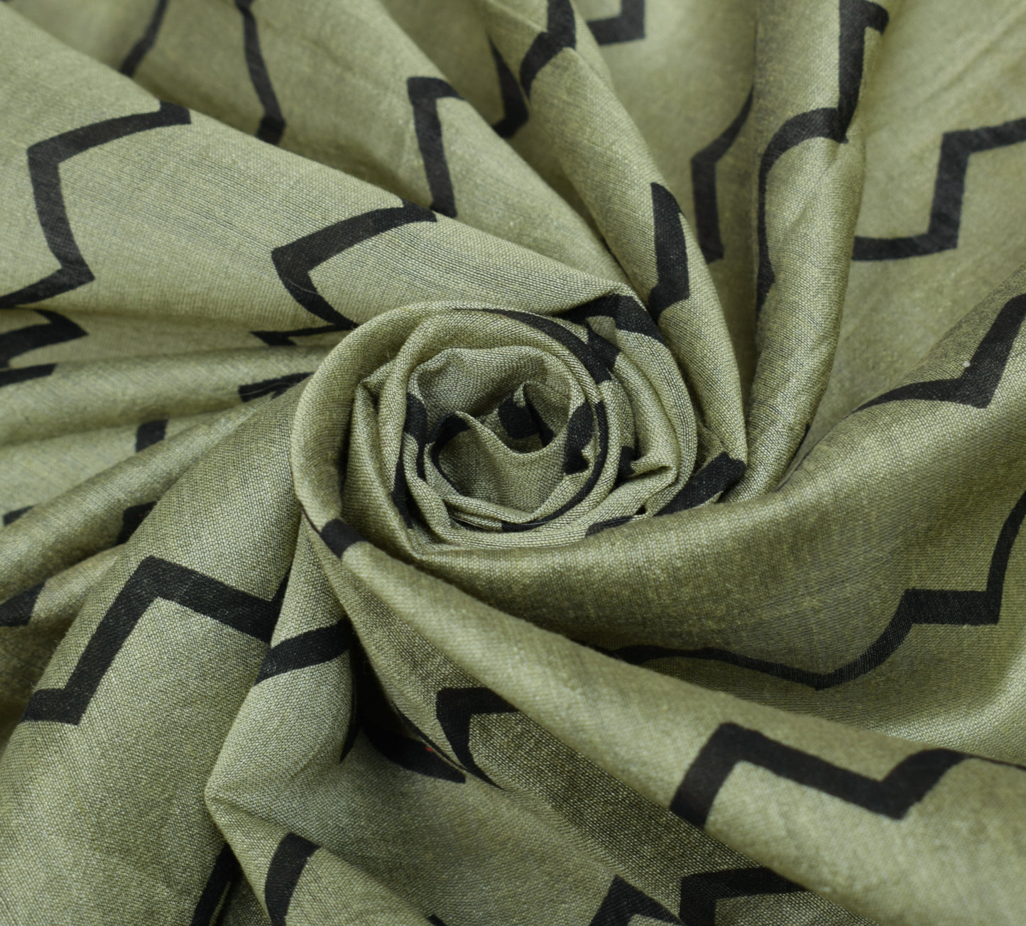 Sushila Vintage Greenish Gray Dupatta 100%Pure Cotton Printed Zig-Zag Long Stole