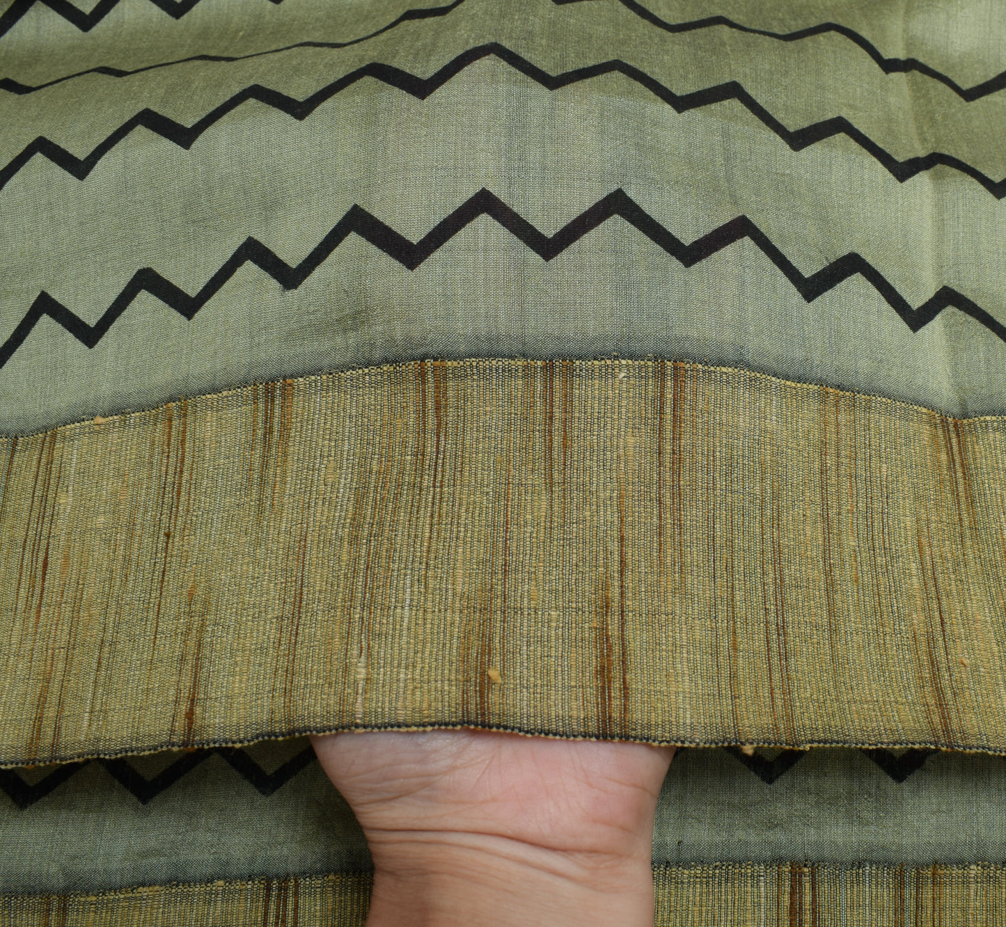 Sushila Vintage Greenish Gray Dupatta 100%Pure Cotton Printed Zig-Zag Long Stole