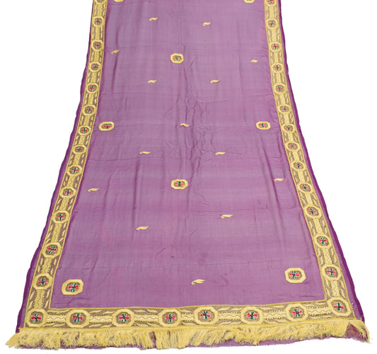 Sushila Vintage Purple Dupatta 100%Pure Chiffon Silk Embroidered Long Stole Veil