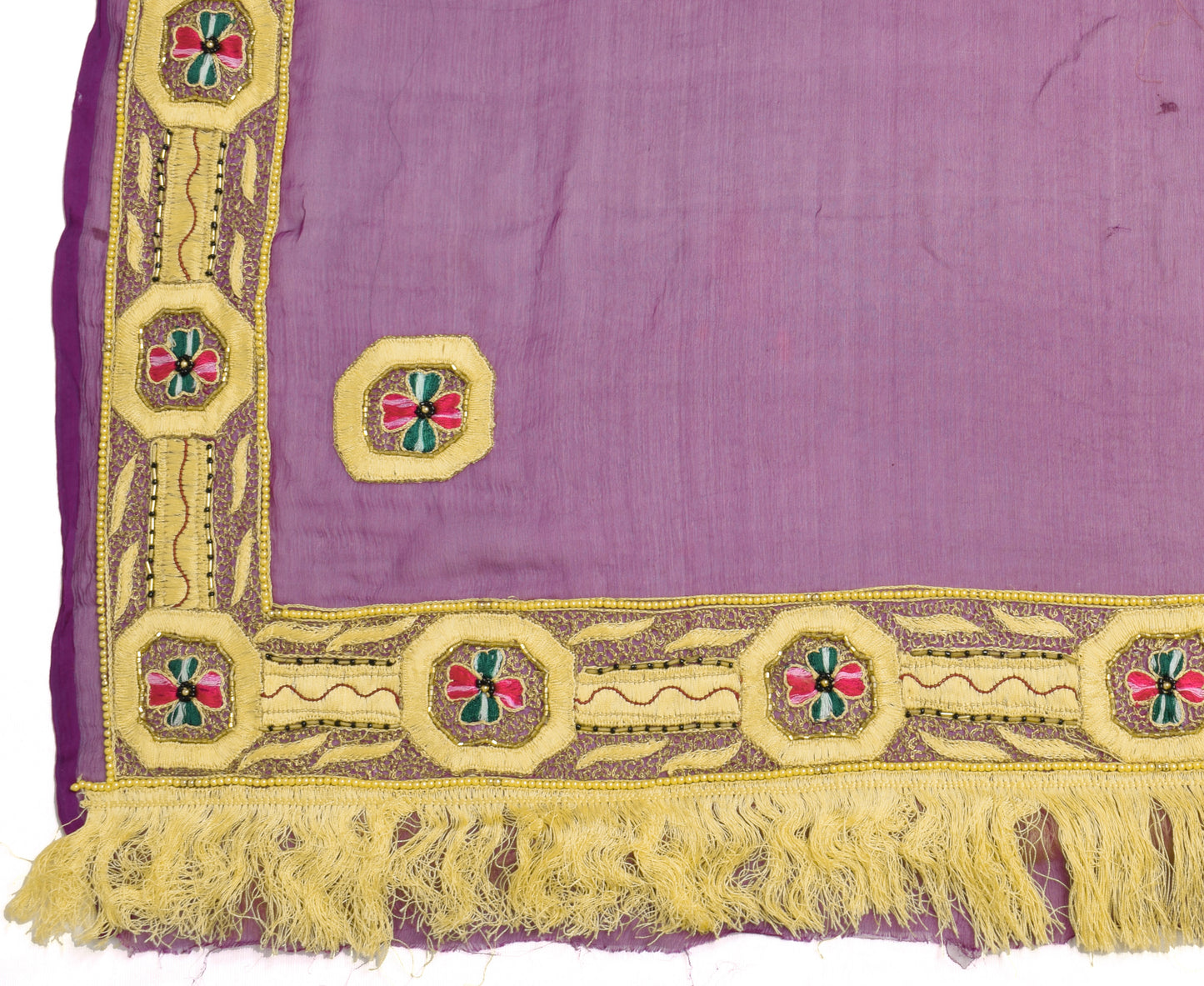 Sushila Vintage Purple Dupatta 100%Pure Chiffon Silk Embroidered Long Stole Veil