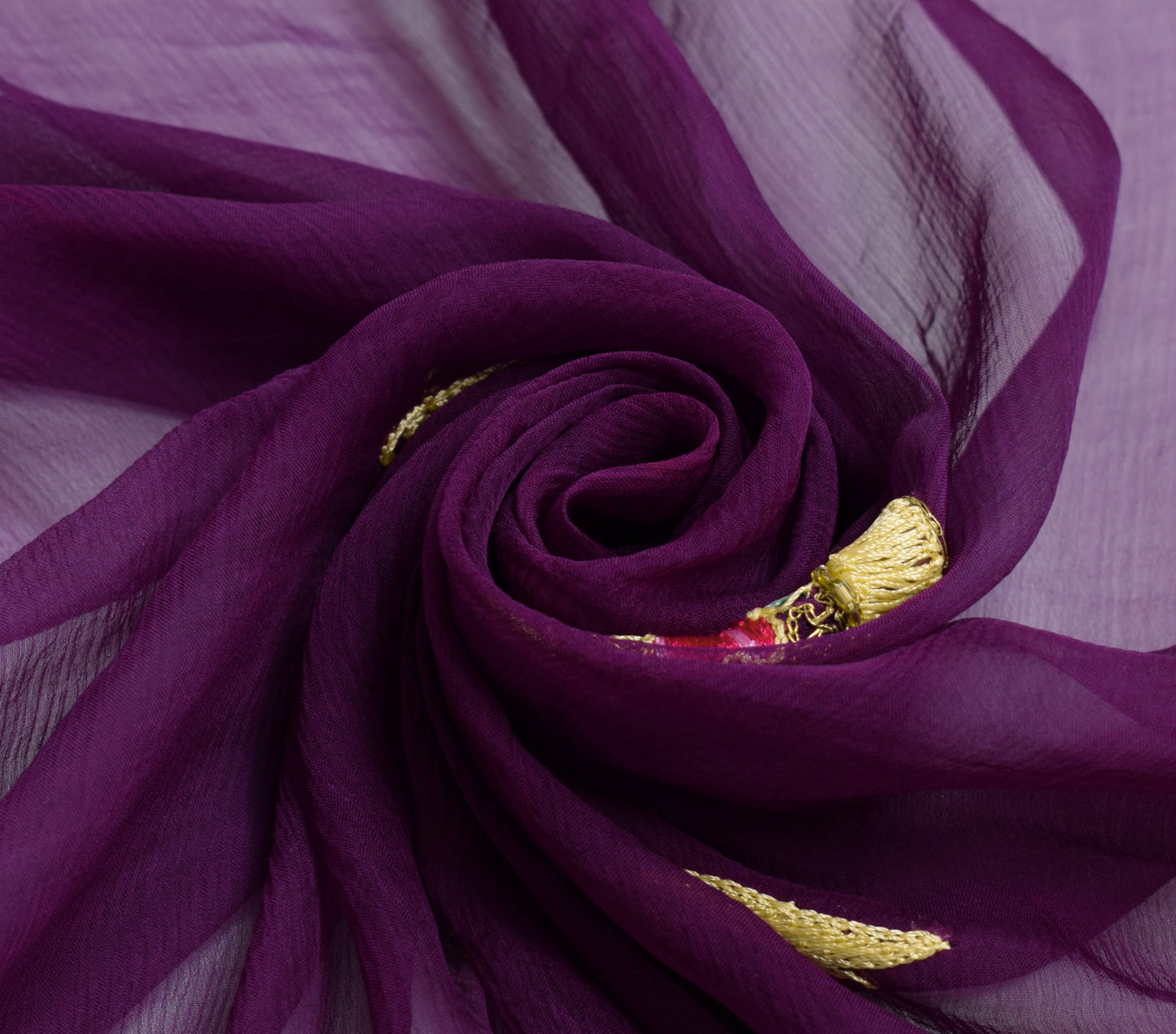 Sushila Vintage Purple Dupatta 100%Pure Chiffon Silk Embroidered Long Stole Veil