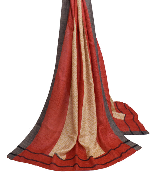 Sushila Vintage Red Indian Dupatta 100% Pure Woolen Woven Floral Long Stole Veil