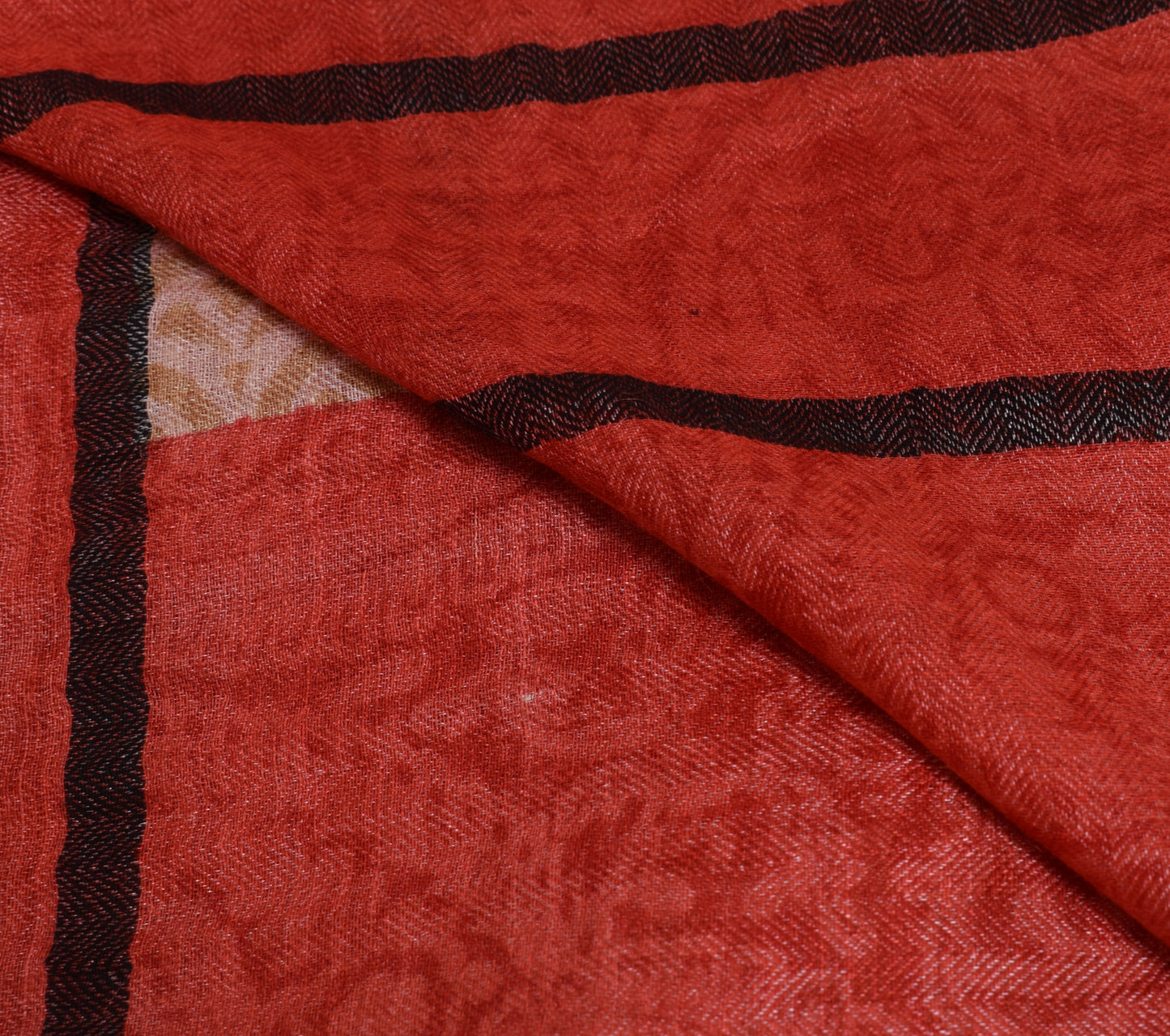 Sushila Vintage Red Indian Dupatta 100% Pure Woolen Woven Floral Long Stole Veil