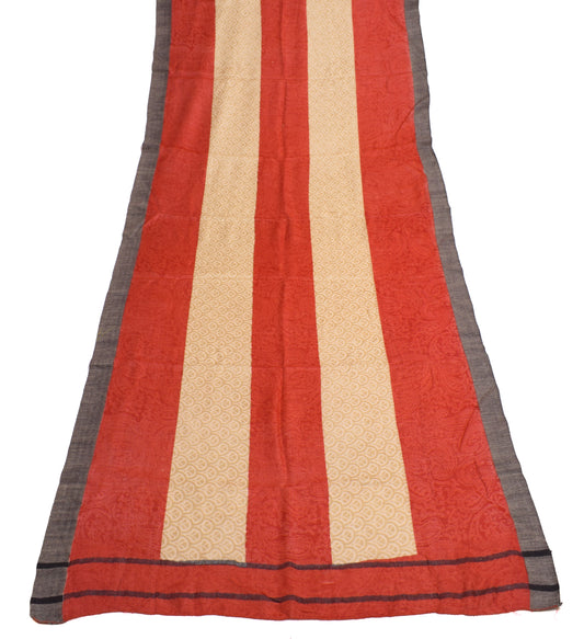 Sushila Vintage Red Indian Dupatta 100% Pure Woolen Woven Floral Long Stole Veil