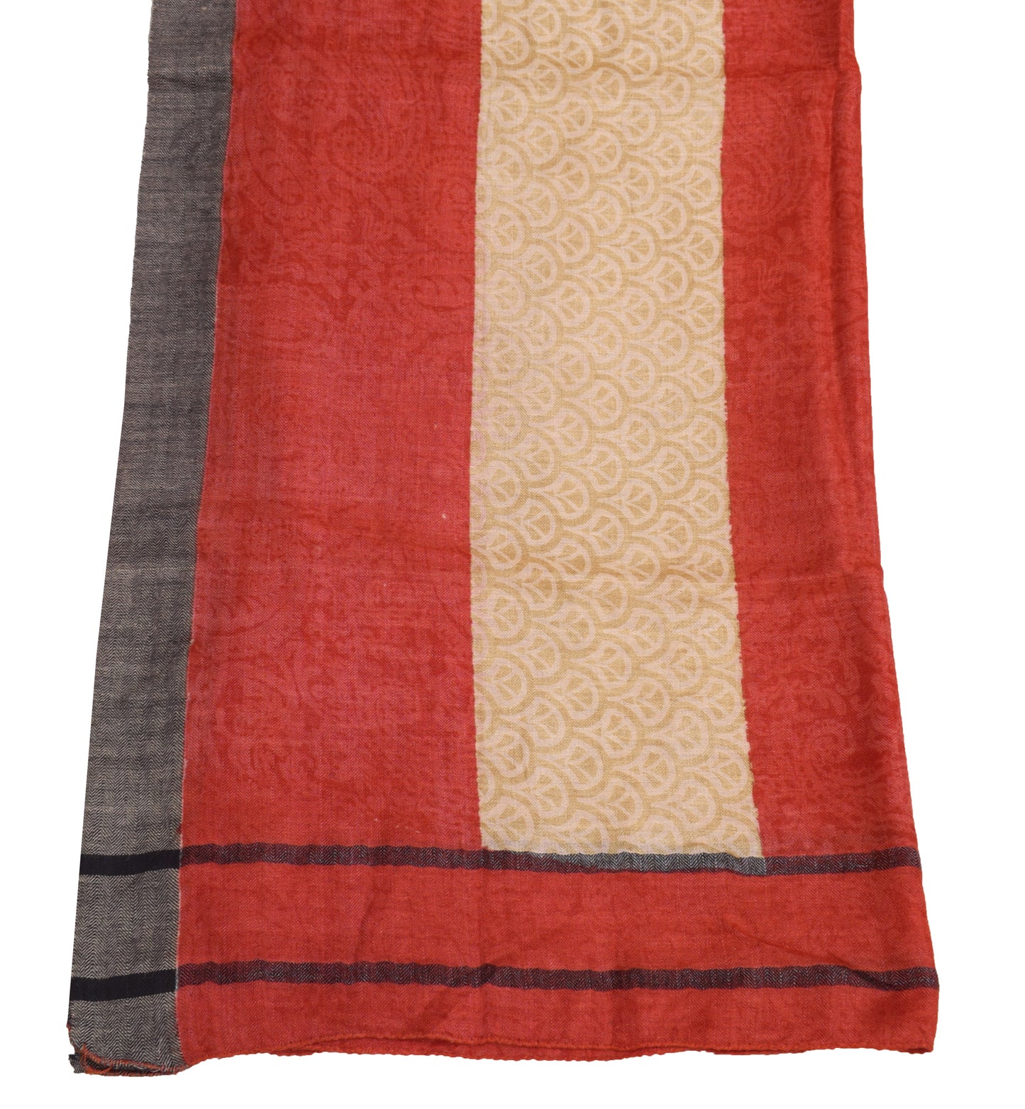 Sushila Vintage Red Indian Dupatta 100% Pure Woolen Woven Floral Long Stole Veil