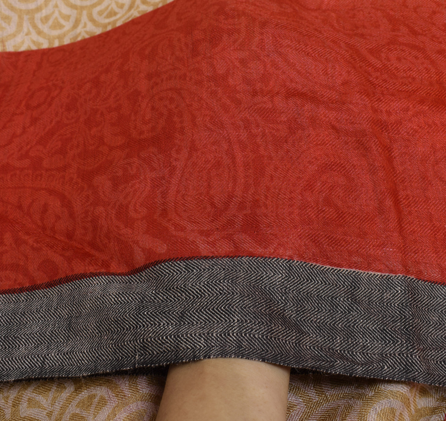 Sushila Vintage Red Indian Dupatta 100% Pure Woolen Woven Floral Long Stole Veil