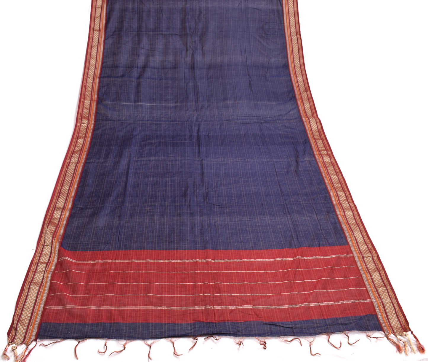 Sushila Vintage Dark Blue Dupatta Blend Cotton Woven Stripes Long Stole Hijab
