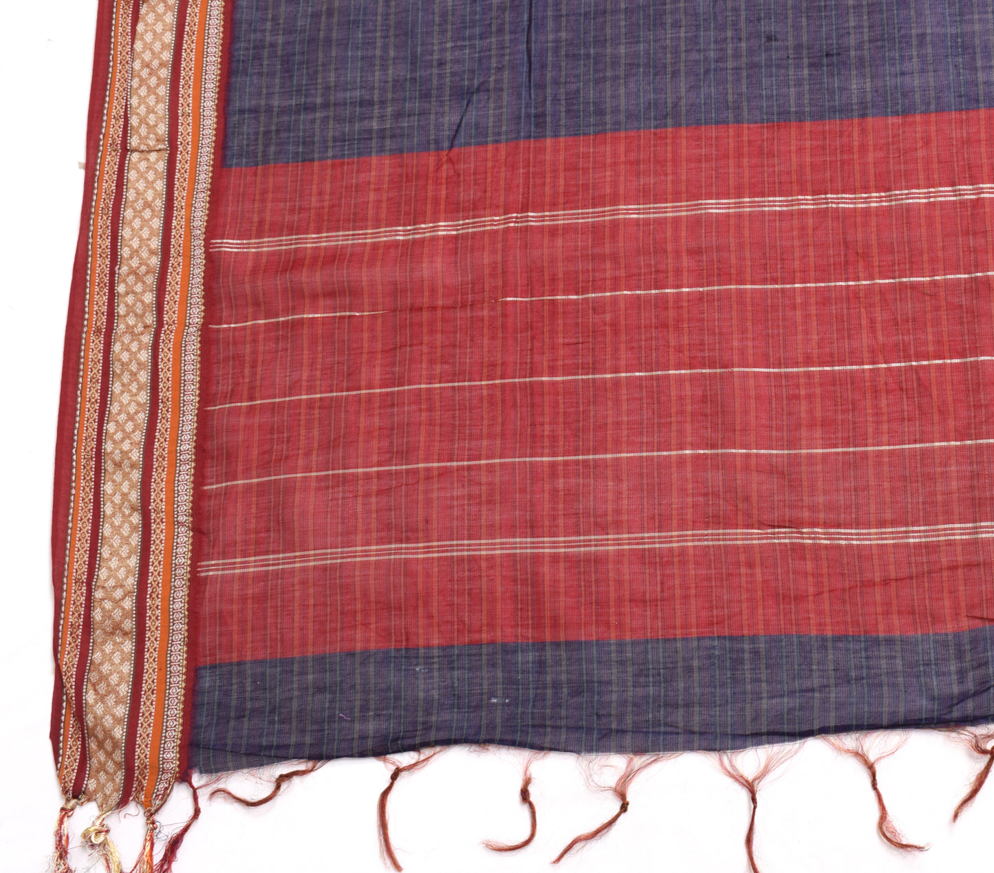 Sushila Vintage Dark Blue Dupatta Blend Cotton Woven Stripes Long Stole Hijab