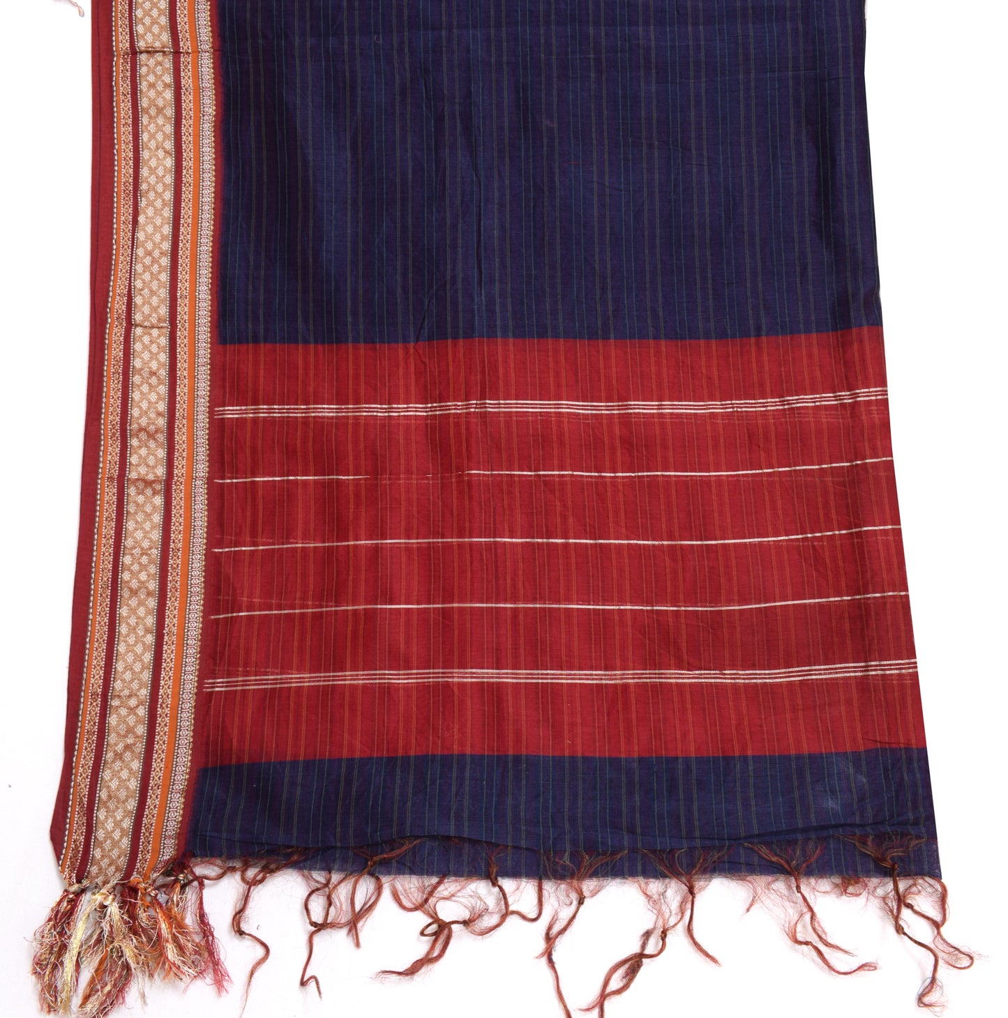 Sushila Vintage Dark Blue Dupatta Blend Cotton Woven Stripes Long Stole Hijab