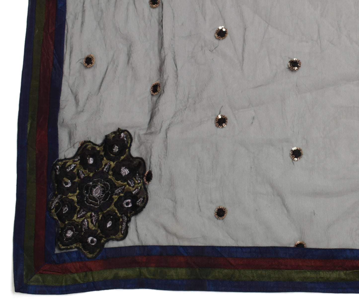 Sushila Vintage Black Dupatta Net Mesh Hand Beaded Floral Long Stole Scarves