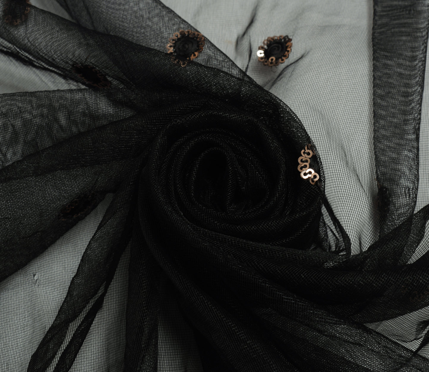 Sushila Vintage Black Dupatta Net Mesh Hand Beaded Floral Long Stole Scarves