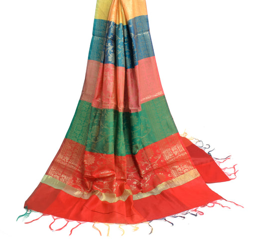 Sushila Vintage Multi-Color Indian Dupatta Indian Art Silk Woven Long Stole Wrap