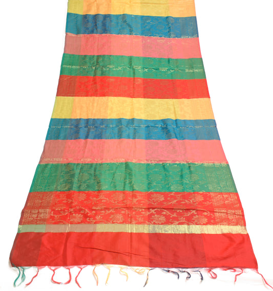 Sushila Vintage Multi-Color Indian Dupatta Indian Art Silk Woven Long Stole Wrap