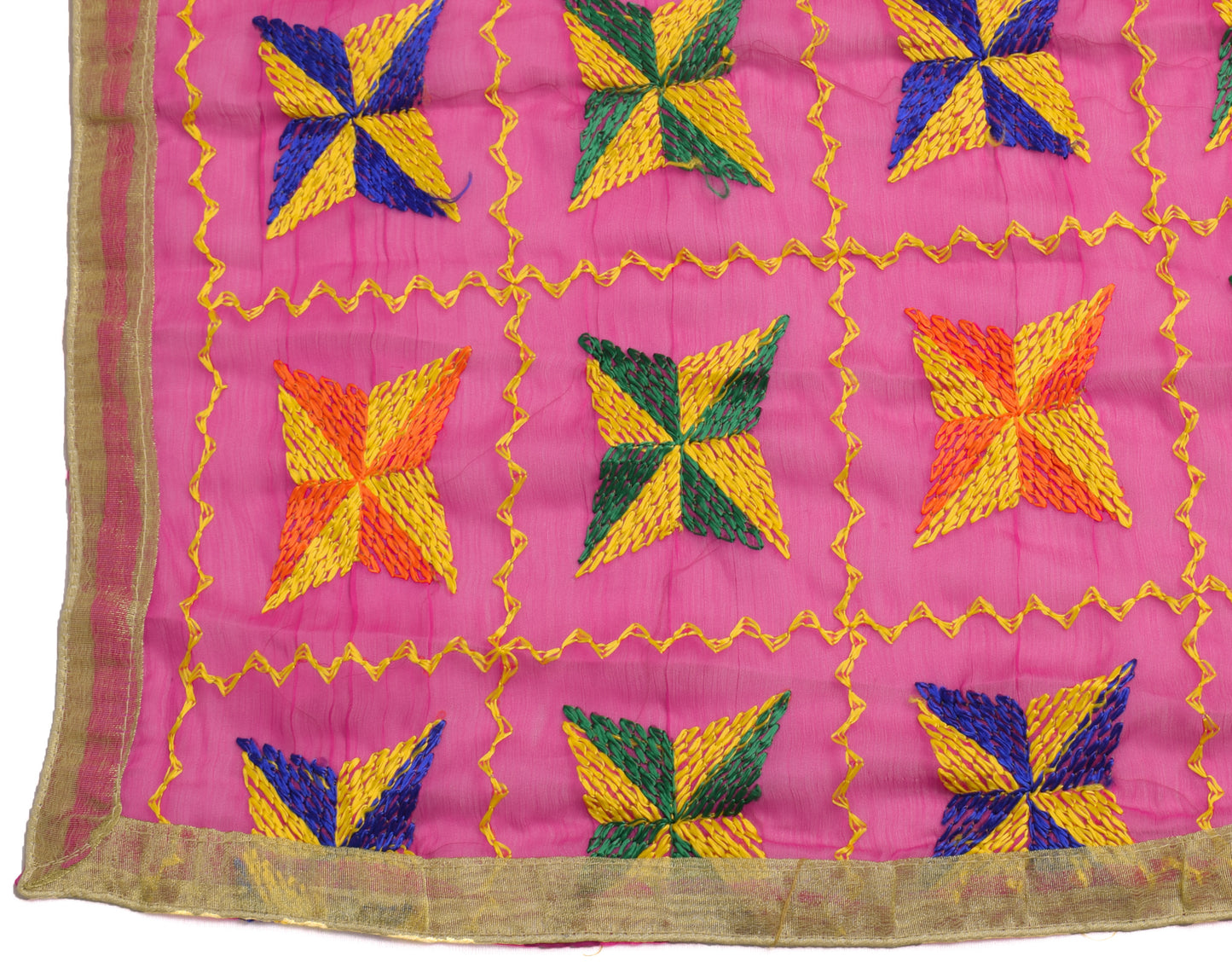 Sushila Vintage Magenta Dupatta Chiffon Silk Phulkari Embroidered Long Stole
