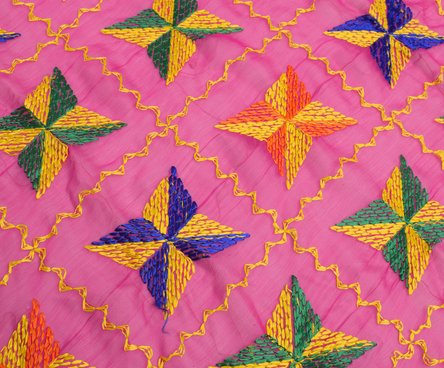 Sushila Vintage Magenta Dupatta Chiffon Silk Phulkari Embroidered Long Stole