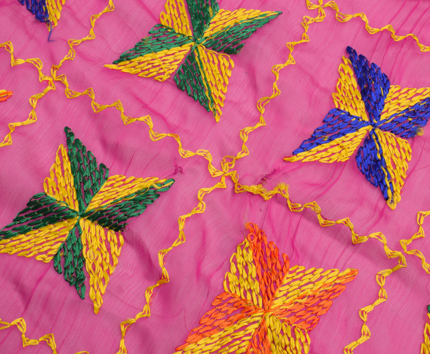 Sushila Vintage Magenta Dupatta Chiffon Silk Phulkari Embroidered Long Stole
