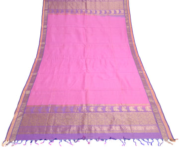 Sushila Vintage Pink Indian Dupatta 100% Pure Silk Checks Woven Long Stole Veil