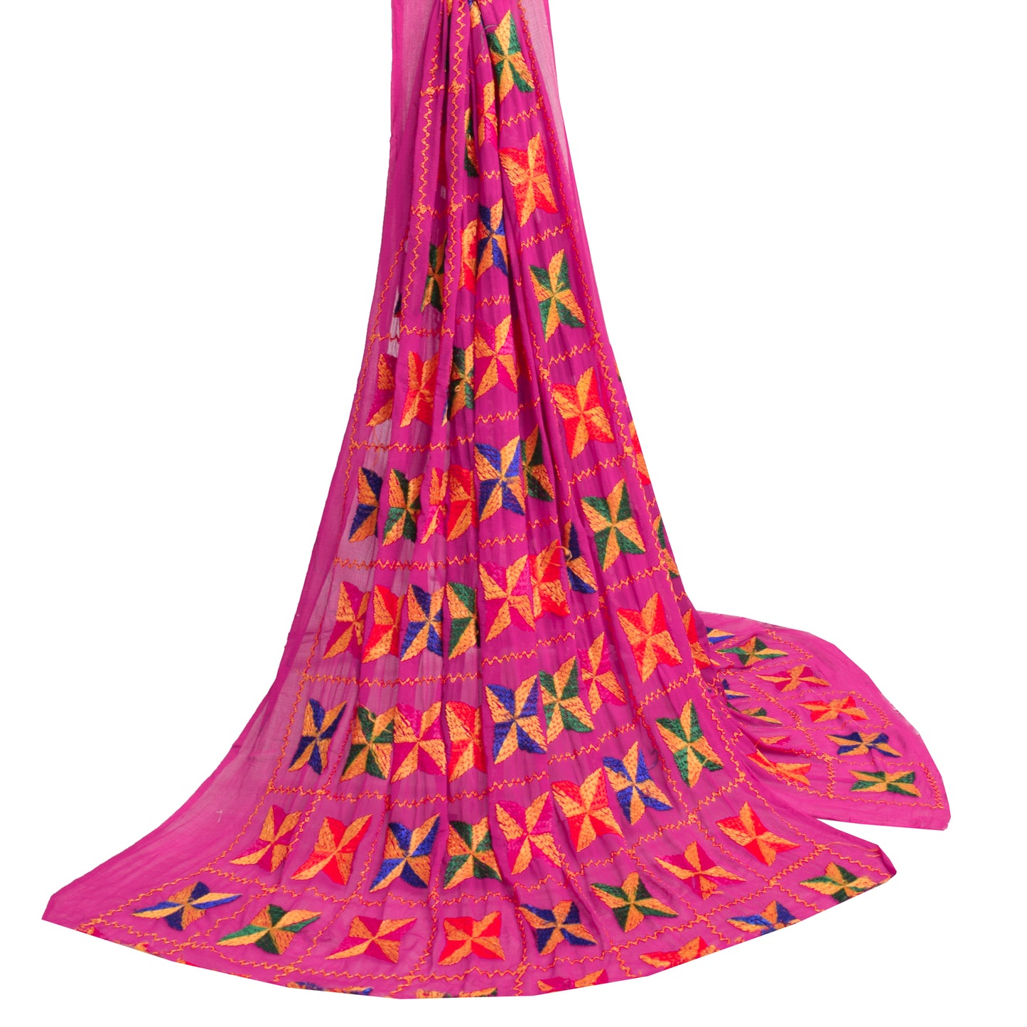 Sushila Vintage Magenta Dupatta Chiffon Silk Phulakri Embroidered Long Stole