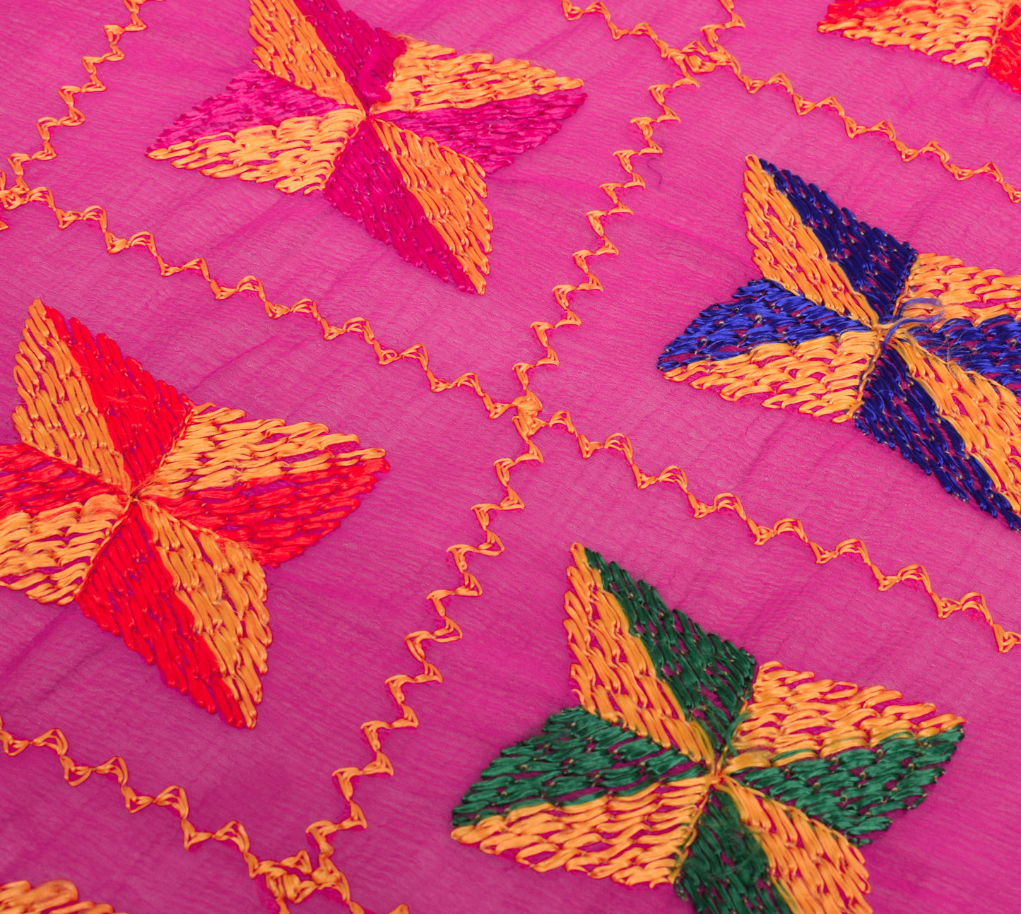 Sushila Vintage Magenta Dupatta Chiffon Silk Phulakri Embroidered Long Stole