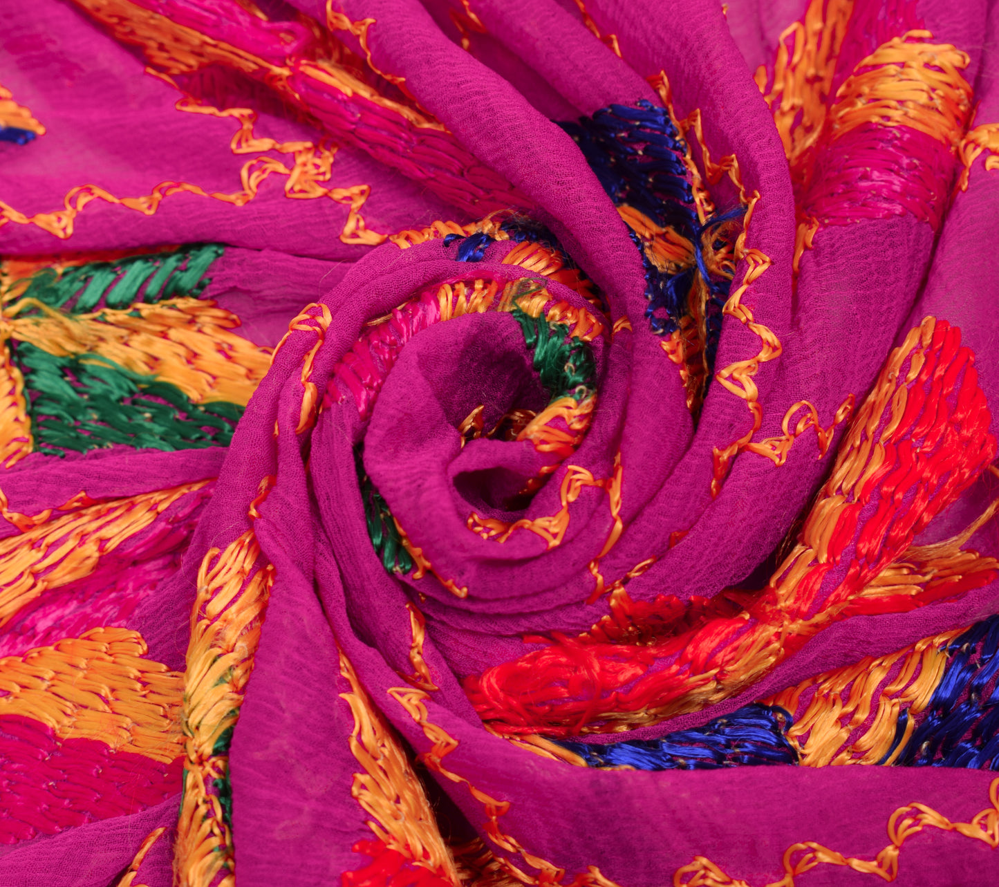 Sushila Vintage Magenta Dupatta Chiffon Silk Phulakri Embroidered Long Stole