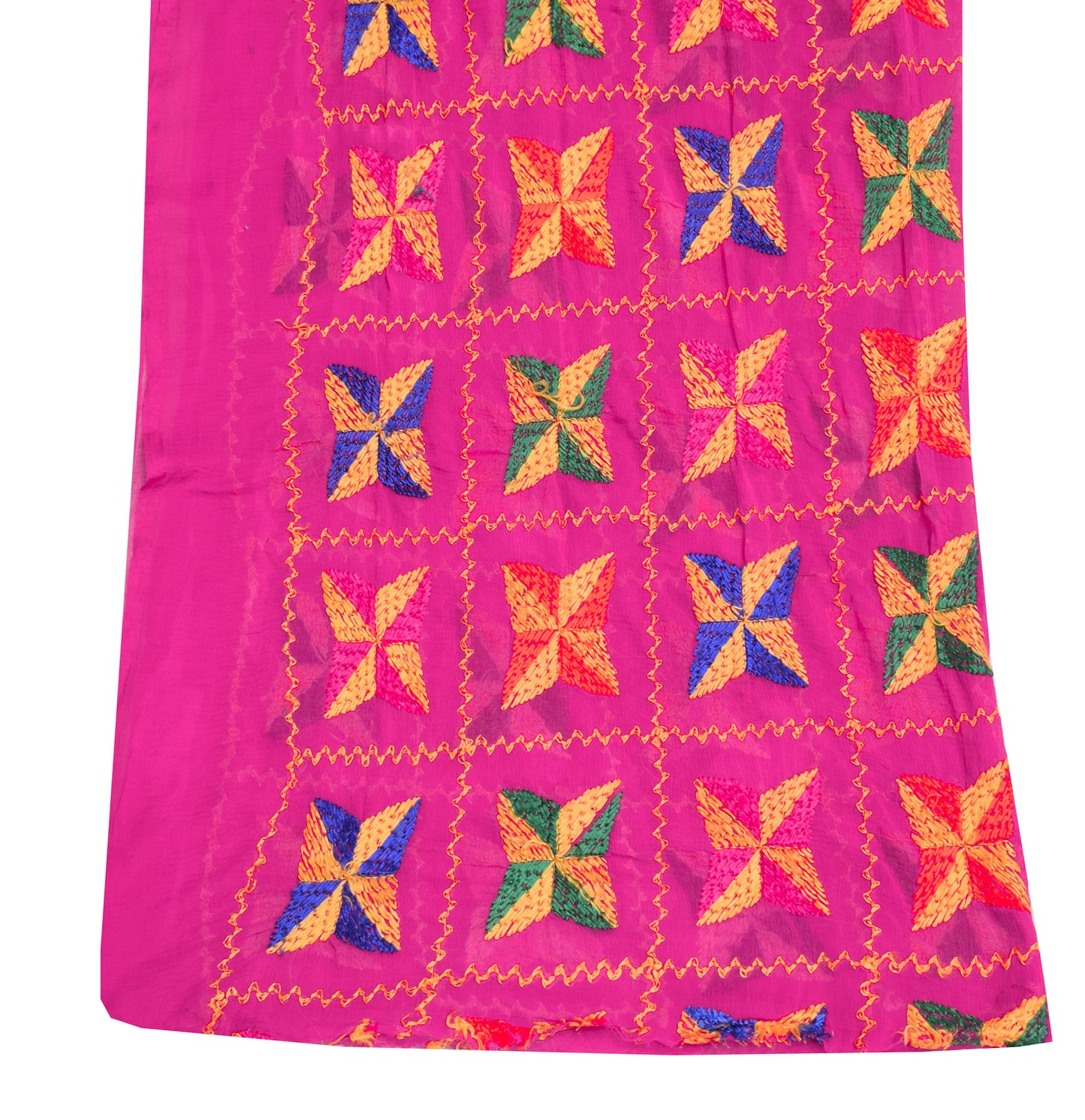 Sushila Vintage Magenta Dupatta Chiffon Silk Phulakri Embroidered Long Stole