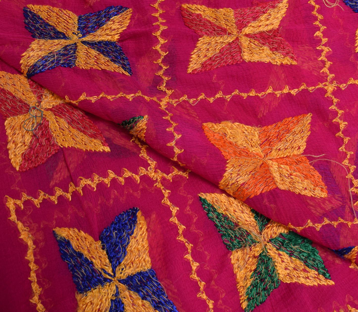 Sushila Vintage Magenta Dupatta Chiffon Silk Phulakri Embroidered Long Stole