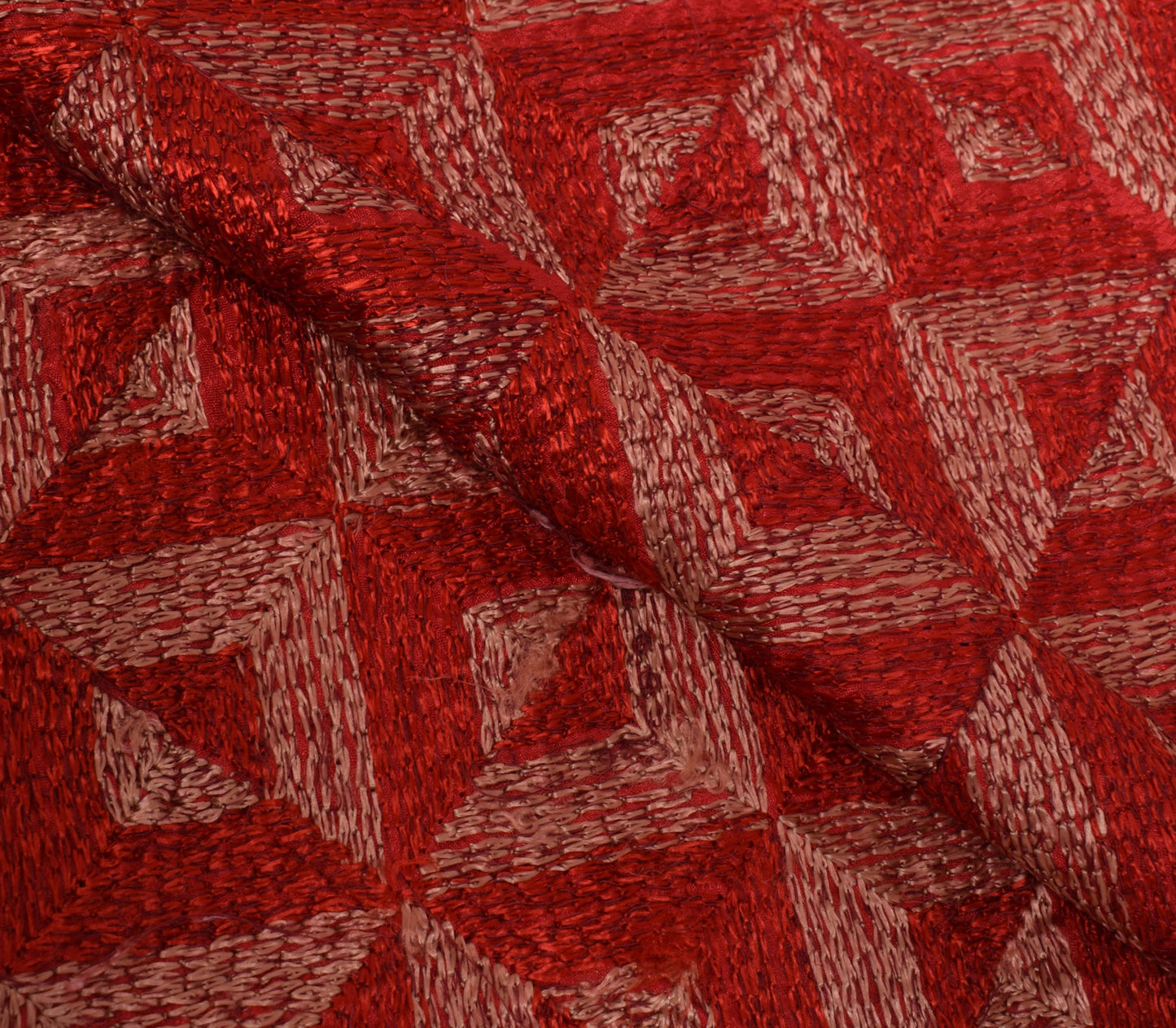 Sushila Vintage Red Dupatta  Blend Silk Phulkari Embroidered Long Stole Scarves