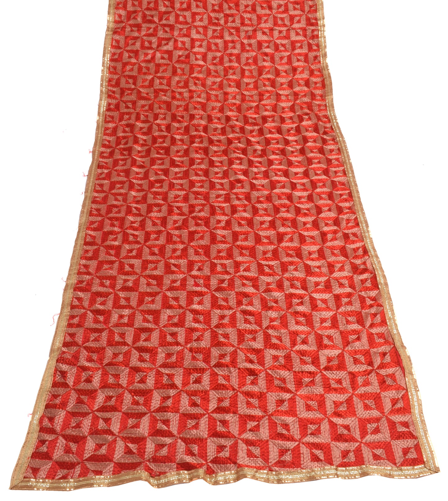 Sushila Vintage Red Dupatta  Blend Silk Phulkari Embroidered Long Stole Scarves
