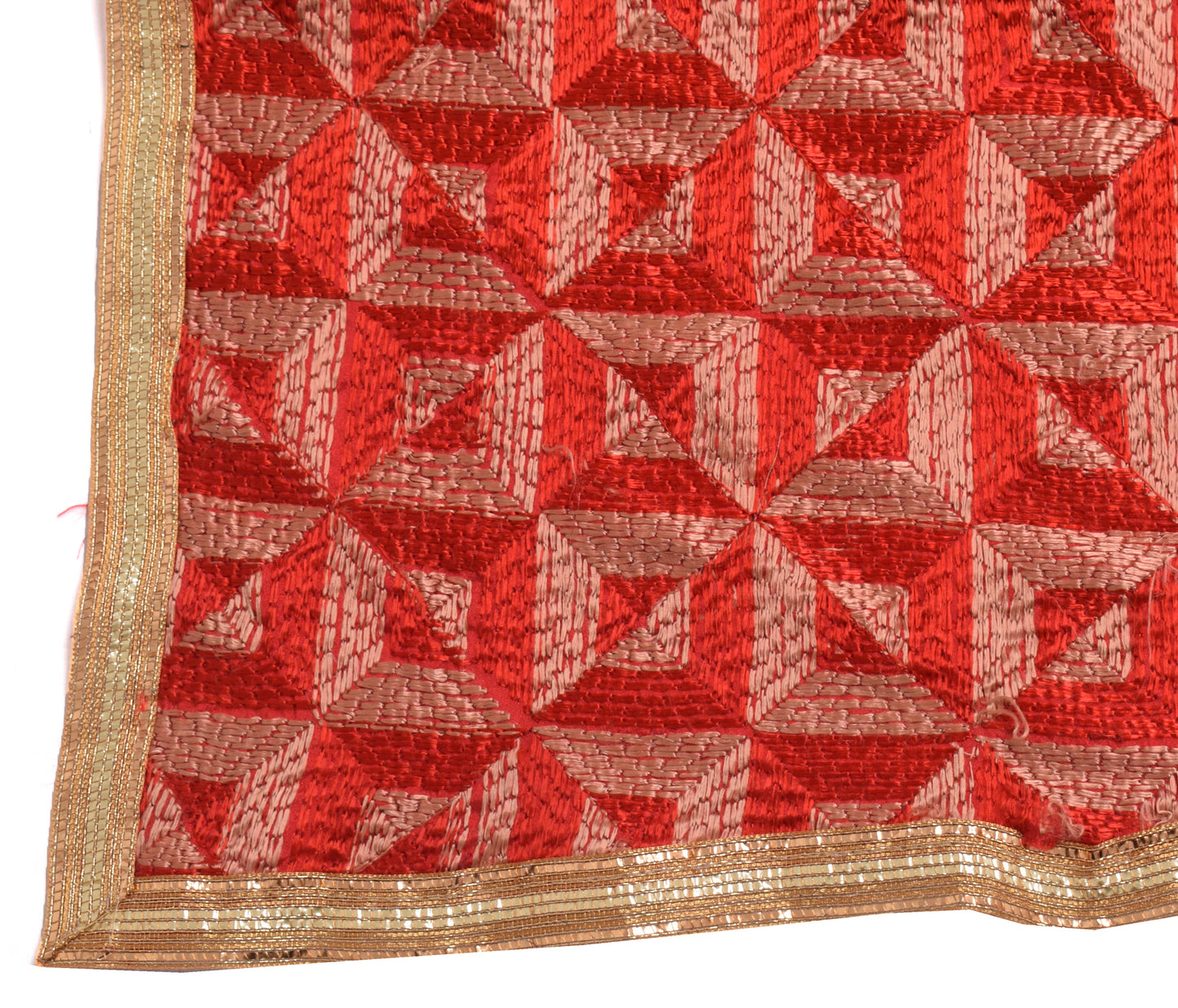 Sushila Vintage Red Dupatta  Blend Silk Phulkari Embroidered Long Stole Scarves