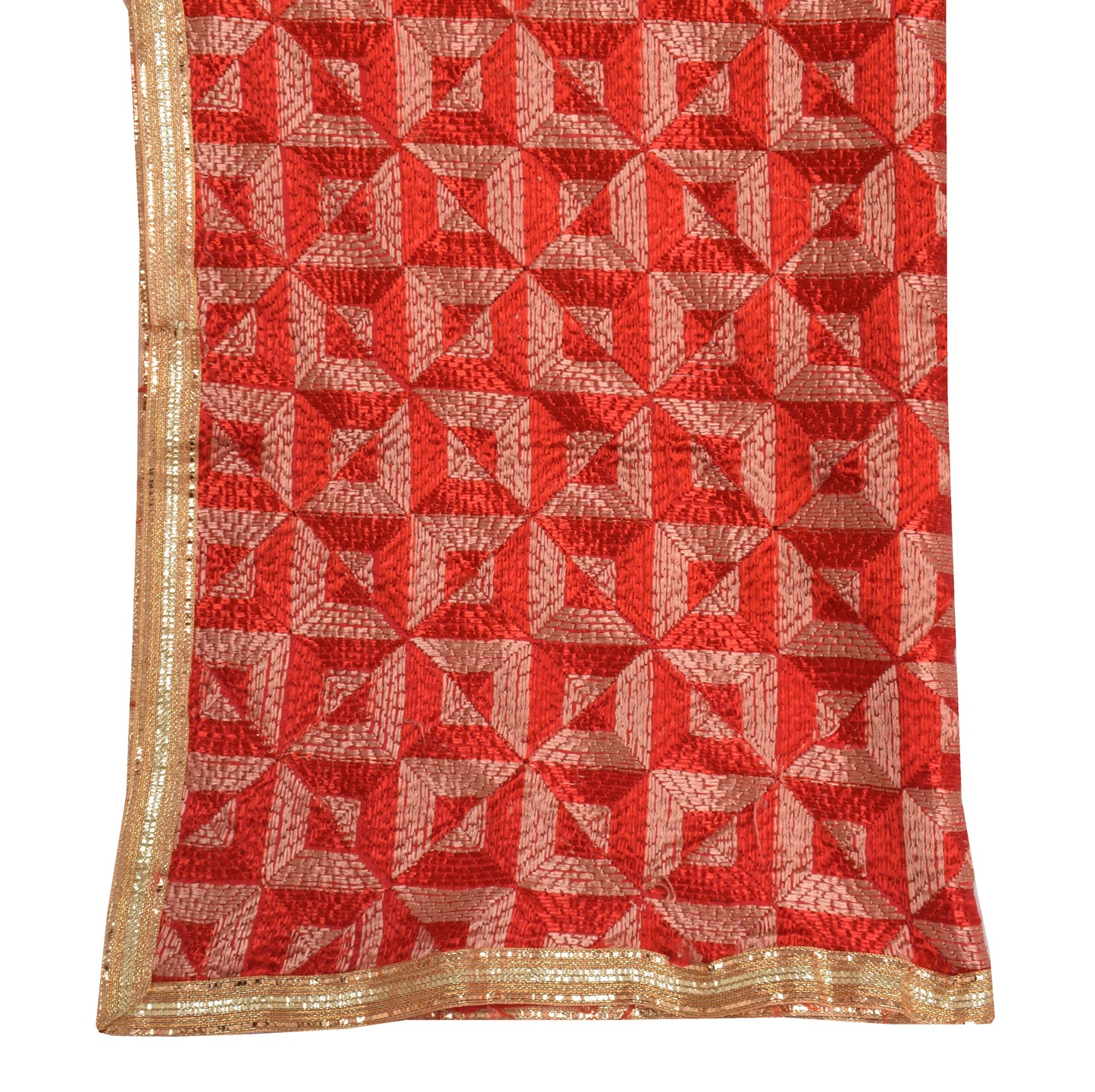 Sushila Vintage Red Dupatta  Blend Silk Phulkari Embroidered Long Stole Scarves