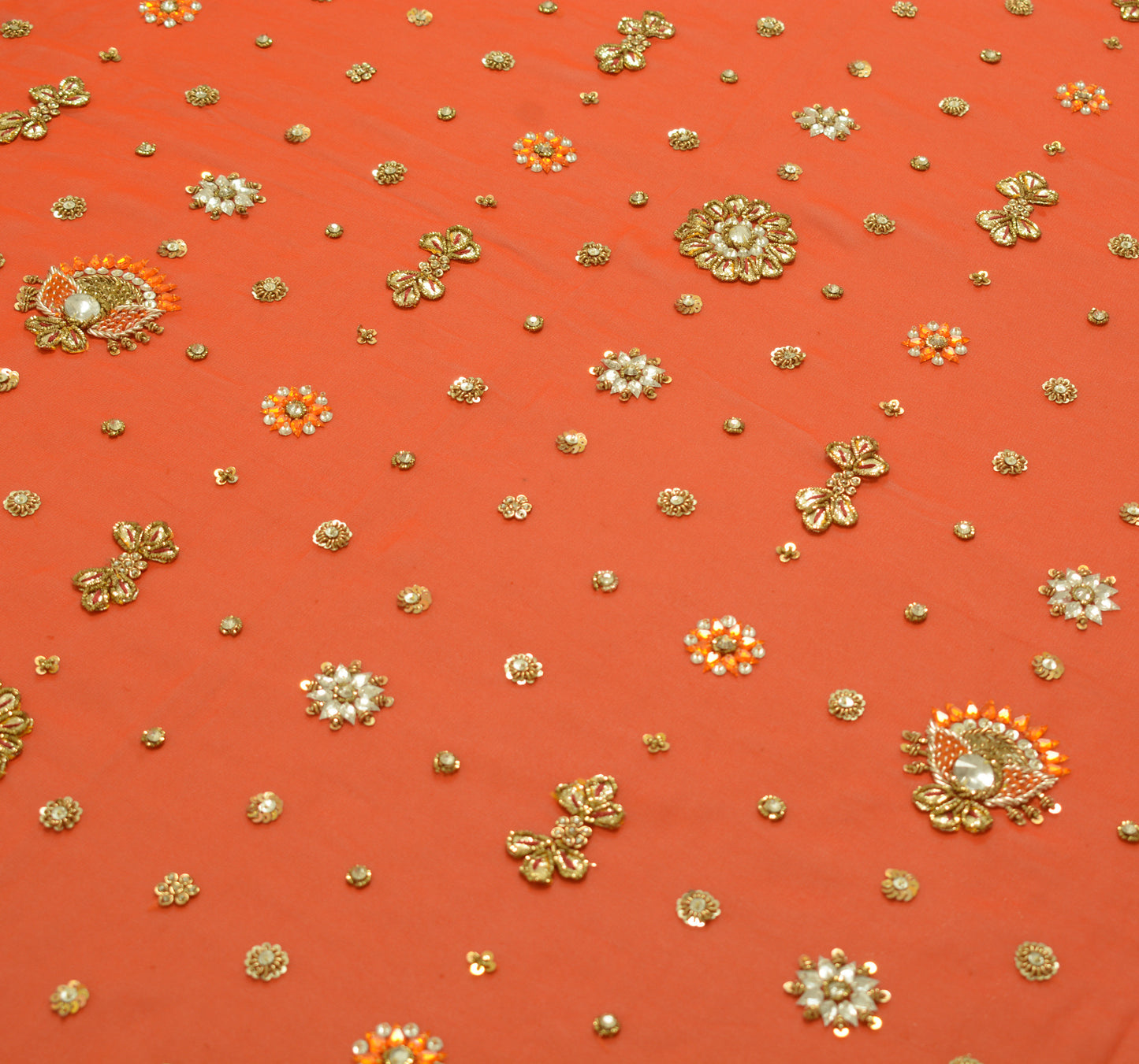 Sushila Vintage Heavy Orange Dupatta Georgette Hand Beaded Long Stole Scarves