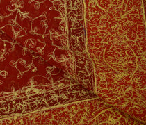 Sushila Vintage Dark Red Dupatta 100% Pure Georgette Silk Hand Beaded Long Stole