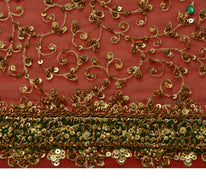 Sushila Vintage Dark Red Dupatta 100% Pure Georgette Silk Hand Beaded Long Stole