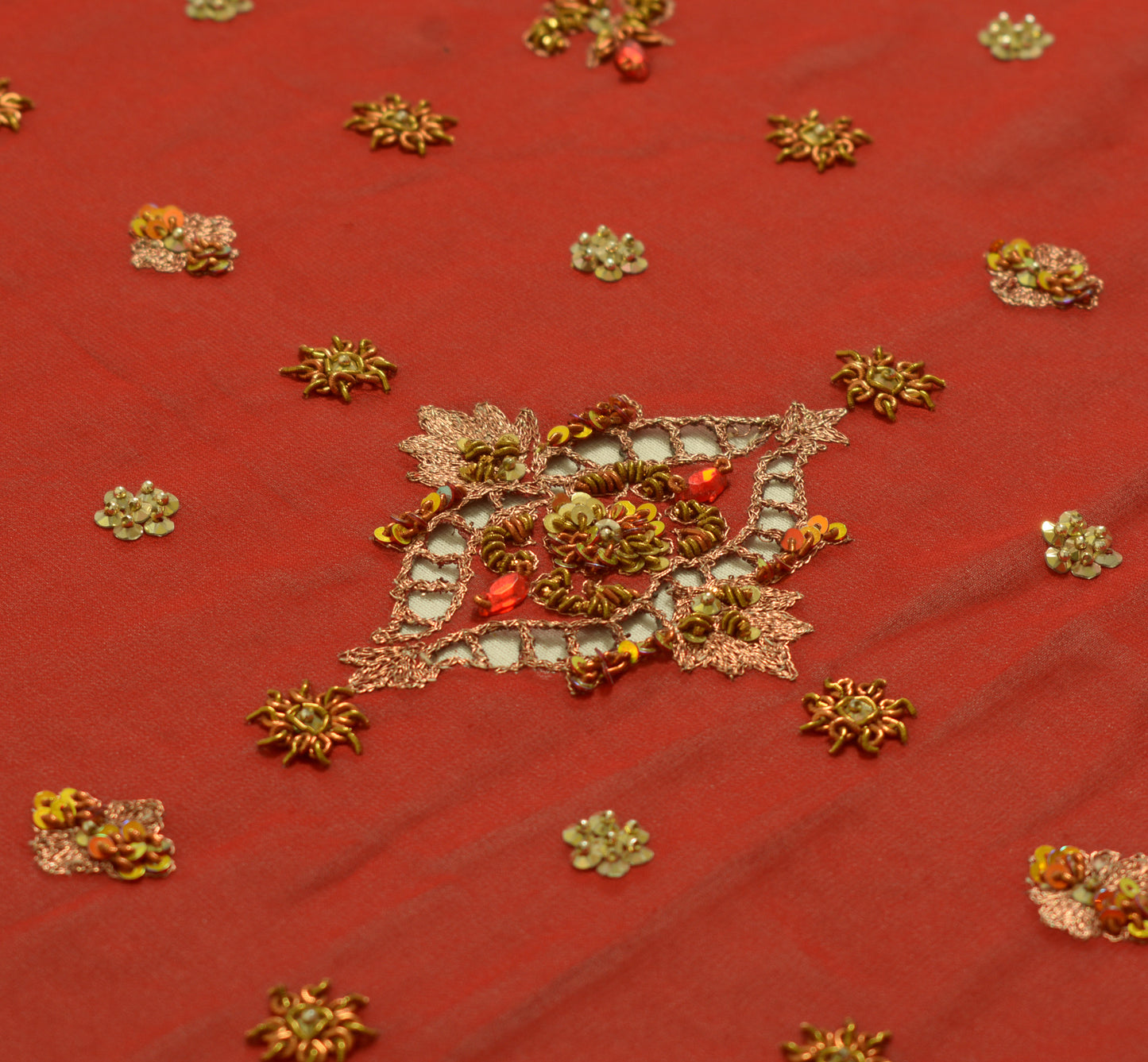 Sushila Vintage Dark Red Dupatta 100% Pure Georgette Silk Hand Beaded Long Stole