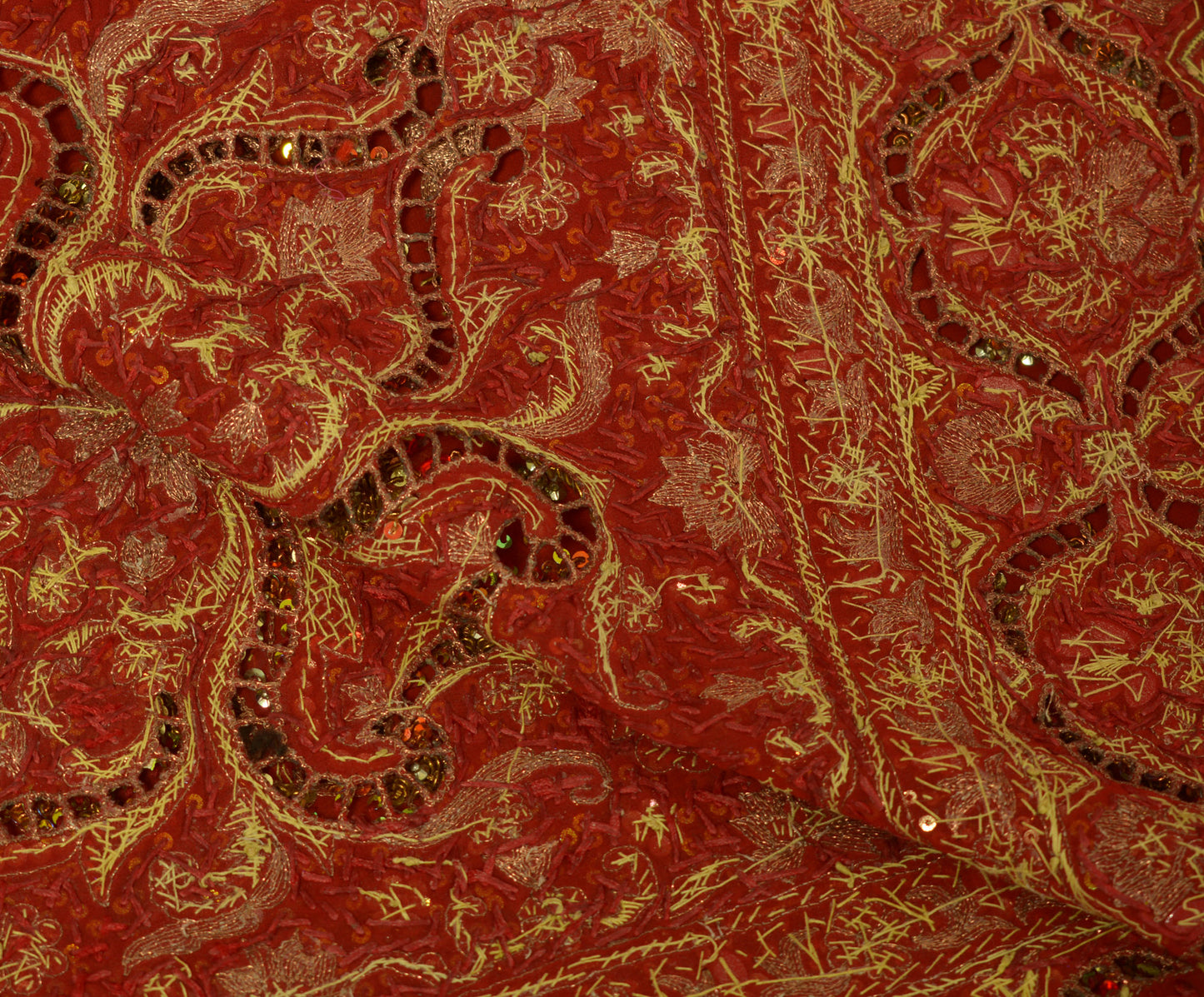 Sushila Vintage Dark Red Dupatta 100% Pure Georgette Silk Hand Beaded Long Stole