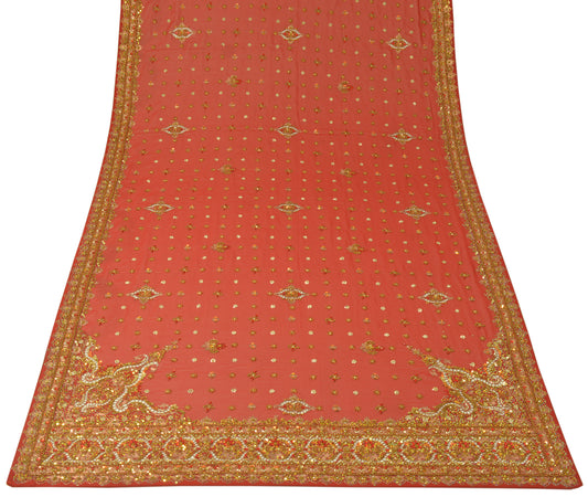 Sushila Vintage Dark Red Dupatta 100% Pure Georgette Silk Hand Beaded Long Stole