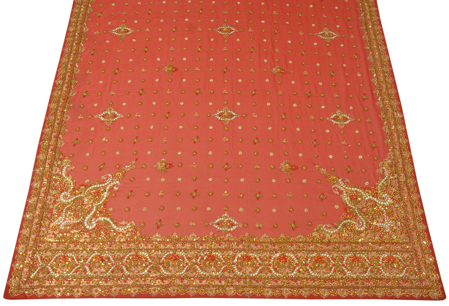 Sushila Vintage Dark Red Dupatta 100% Pure Georgette Silk Hand Beaded Long Stole