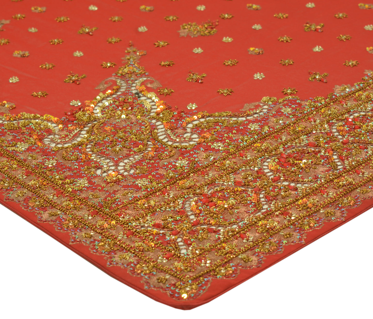 Sushila Vintage Dark Red Dupatta 100% Pure Georgette Silk Hand Beaded Long Stole