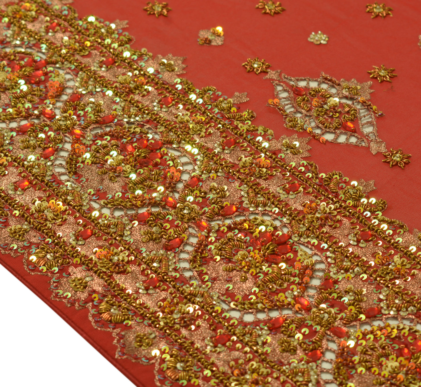 Sushila Vintage Dark Red Dupatta 100% Pure Georgette Silk Hand Beaded Long Stole