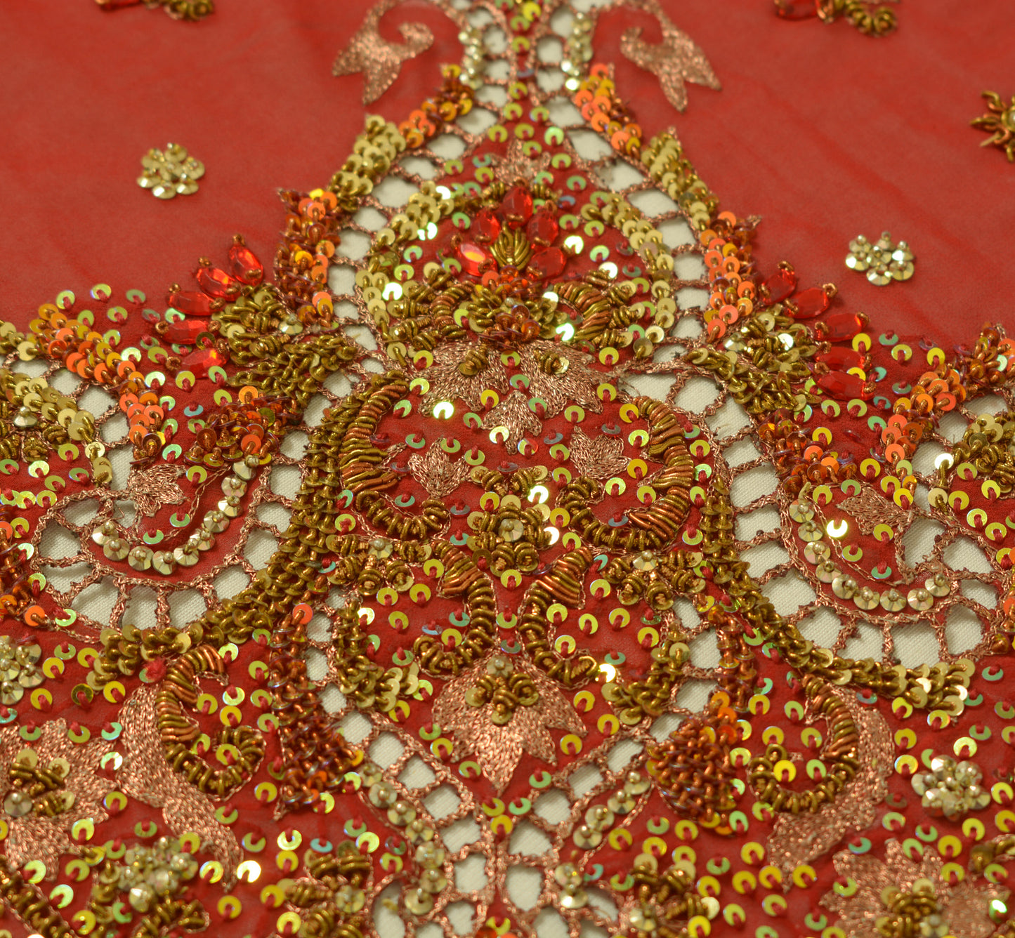 Sushila Vintage Dark Red Dupatta 100% Pure Georgette Silk Hand Beaded Long Stole