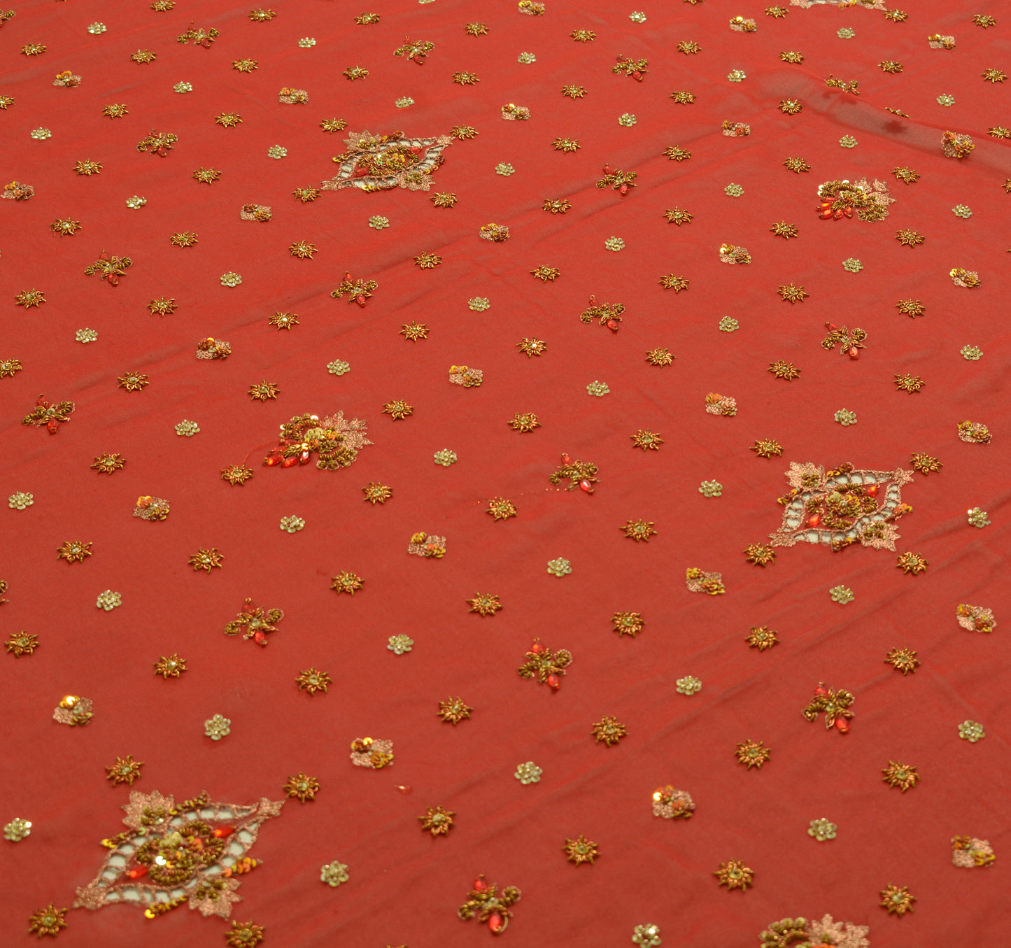 Sushila Vintage Dark Red Dupatta 100% Pure Georgette Silk Hand Beaded Long Stole