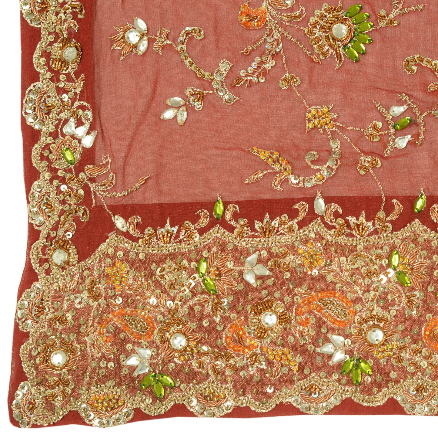 Sushila Vintage Dark Red Dupatta 100% Pure Georgette Silk Hand Beaded Long Stole